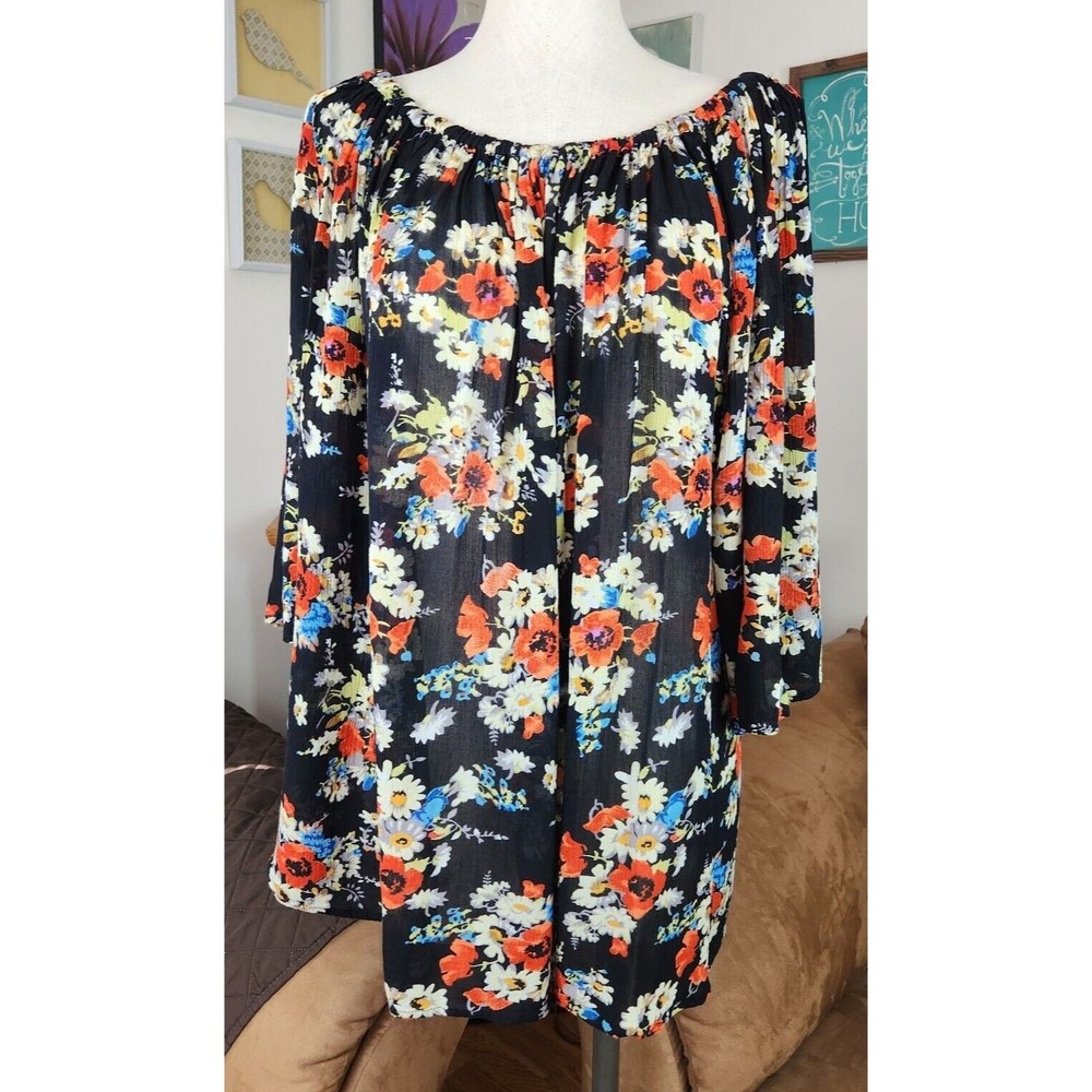 CW CLASSICS Womens Top Pullover Short Sleeve Floral Multicolor Blouse Size 3X